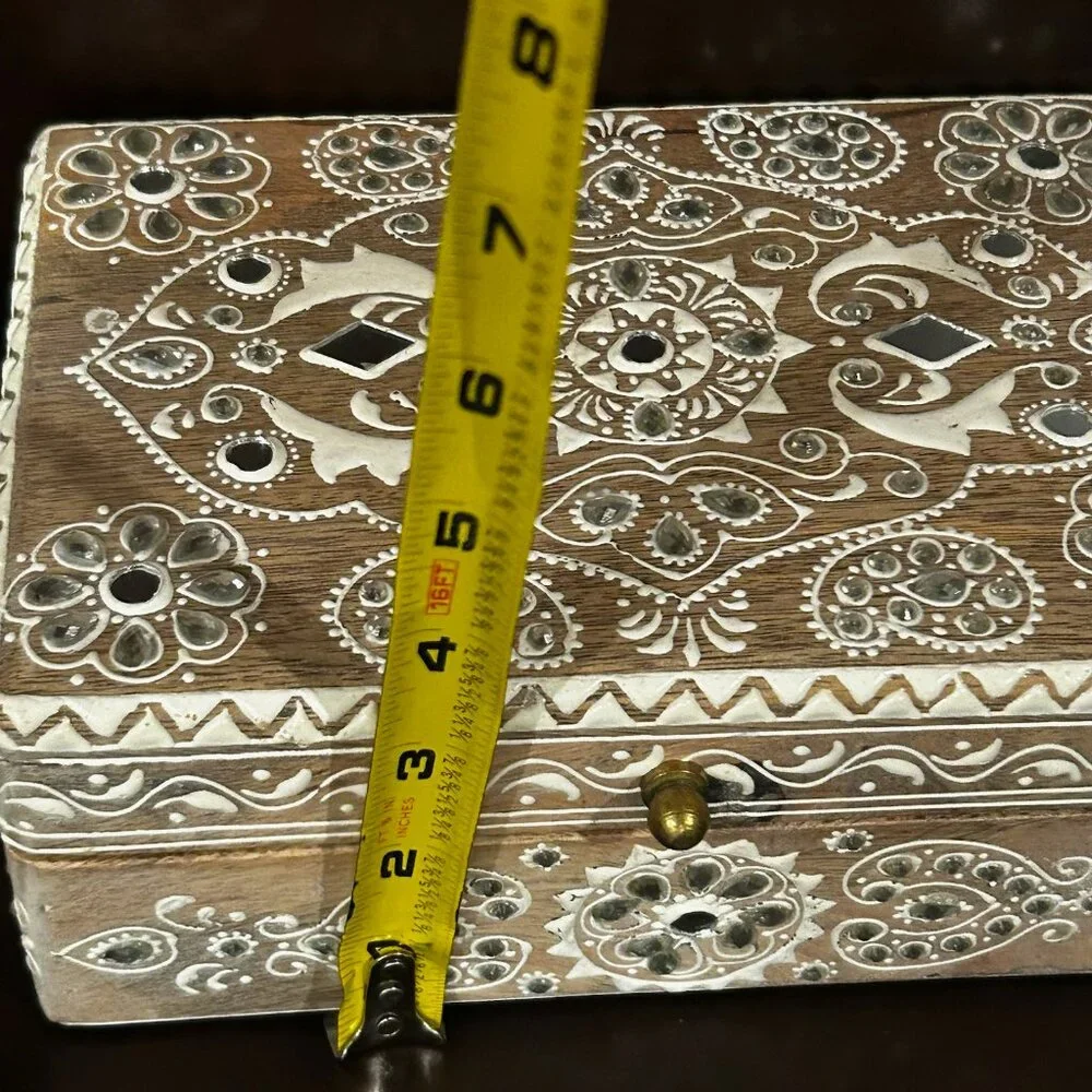 NWT Vintage Wooden Hand Carved Ornate Indian Keepsake Box